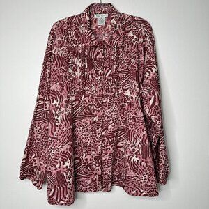 Ulla Poken Long Sleeve Button Front Shirt Animal Print Size 28